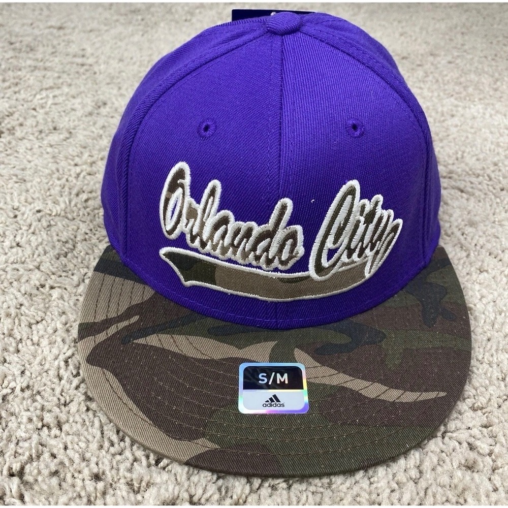 Orlando City SC Adidas Soccer‎ Hat S/M Flex MLS Purple Camo Flat Bill Cap NWT